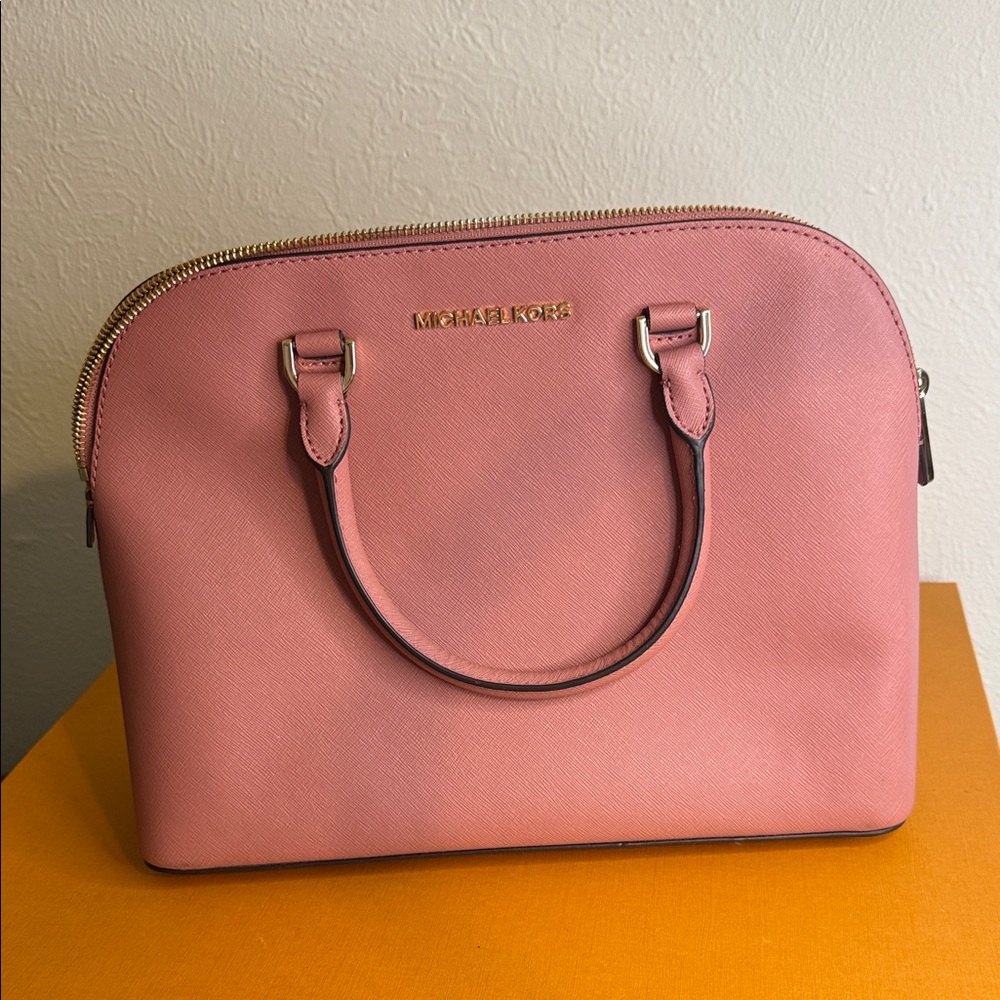 Michael Kors Pink Dome Satchel with Gold Hardware